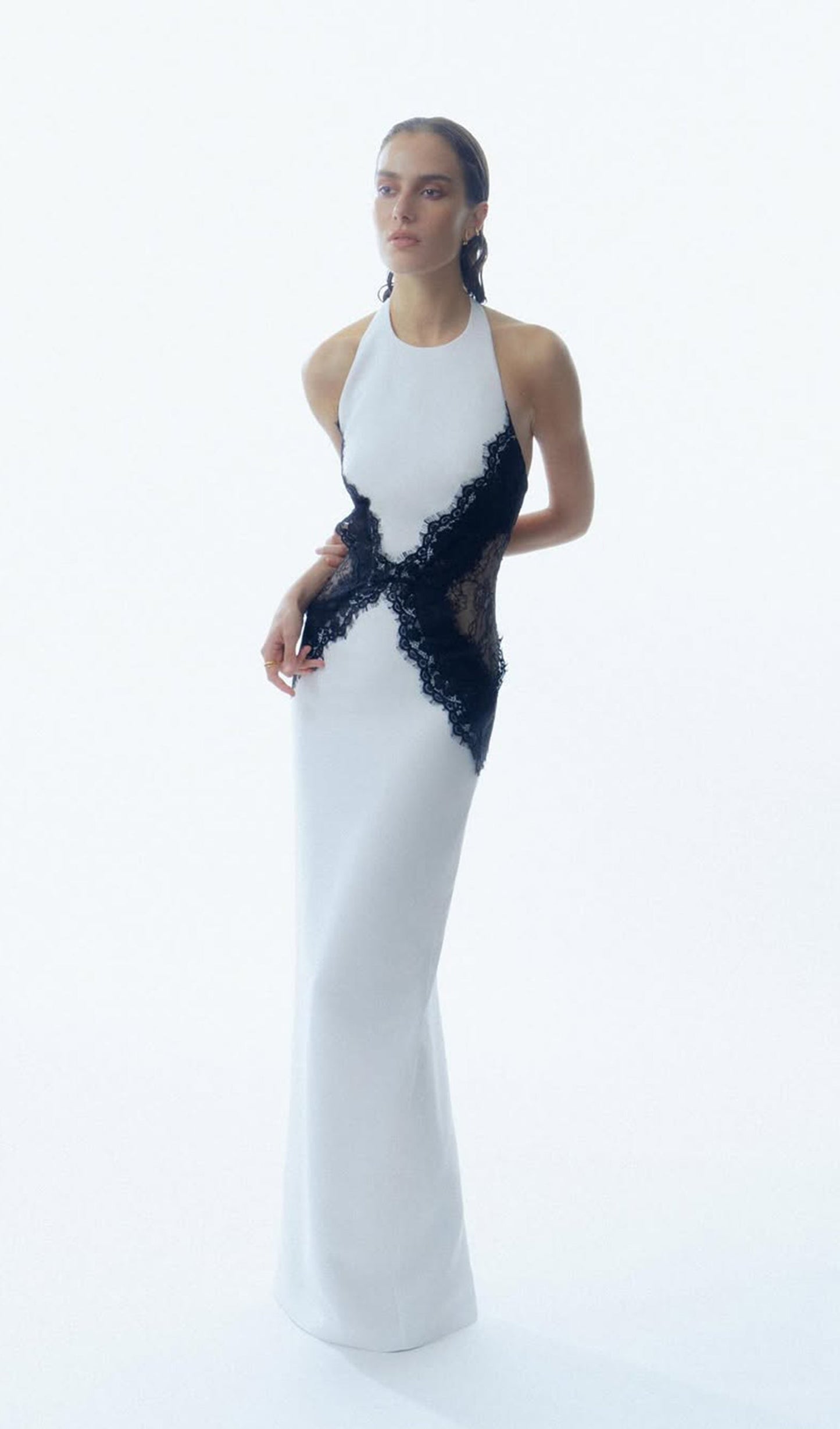 Maxi Dress In Crepe & Lace