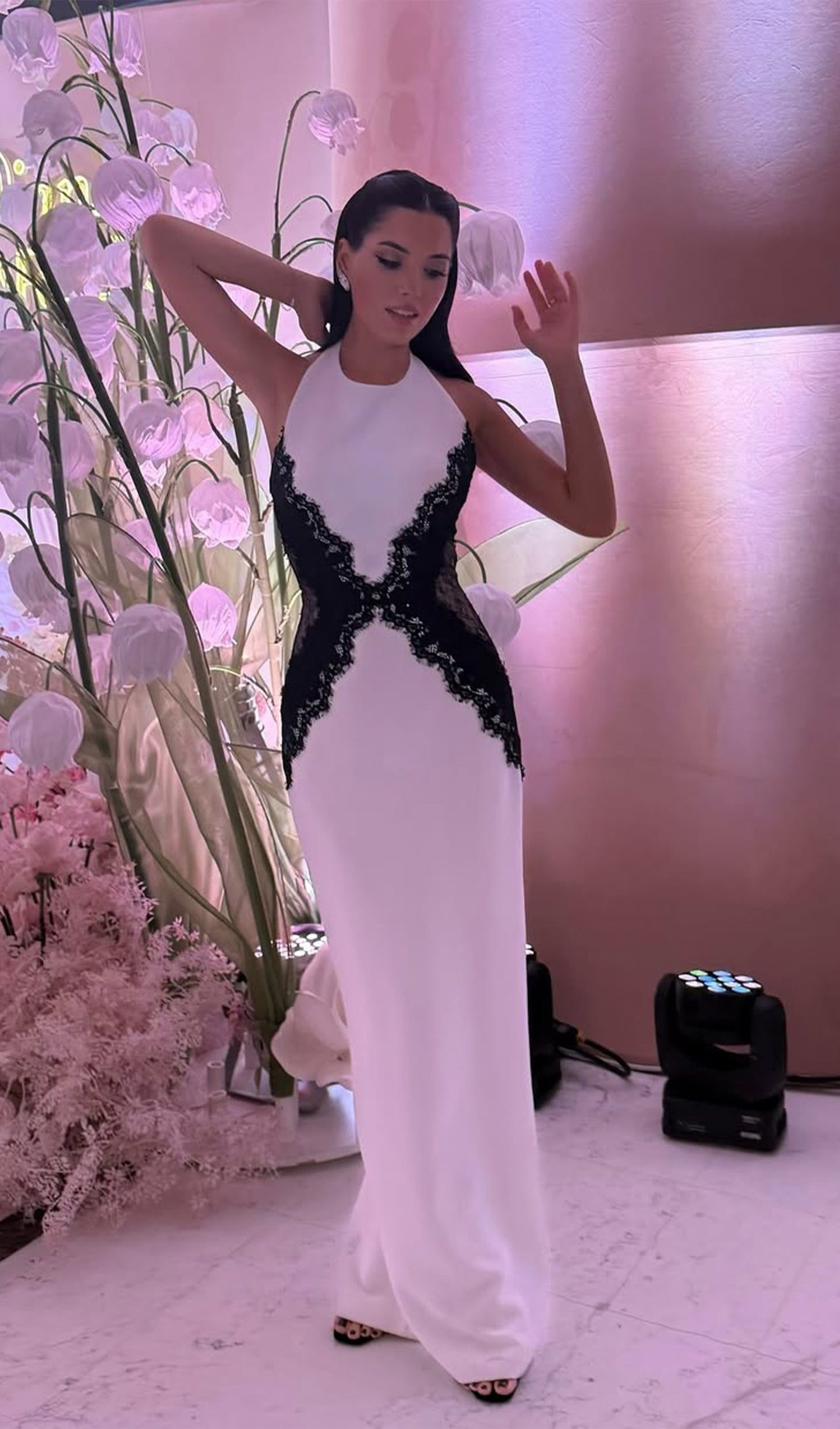 Maxi Dress In Crepe & Lace