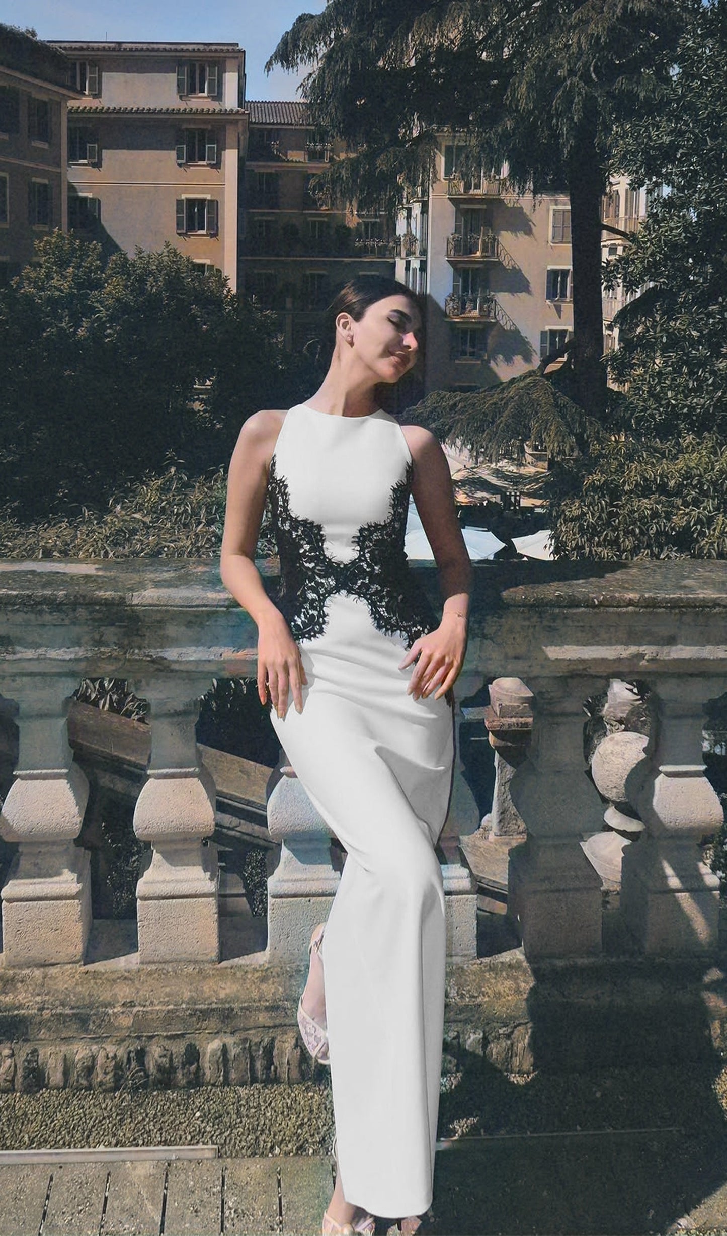 Maxi Dress In Crepe & Lace