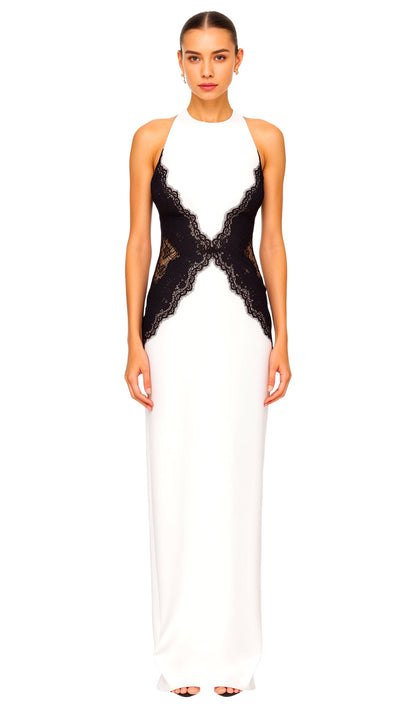 Maxi Dress In Crepe & Lace